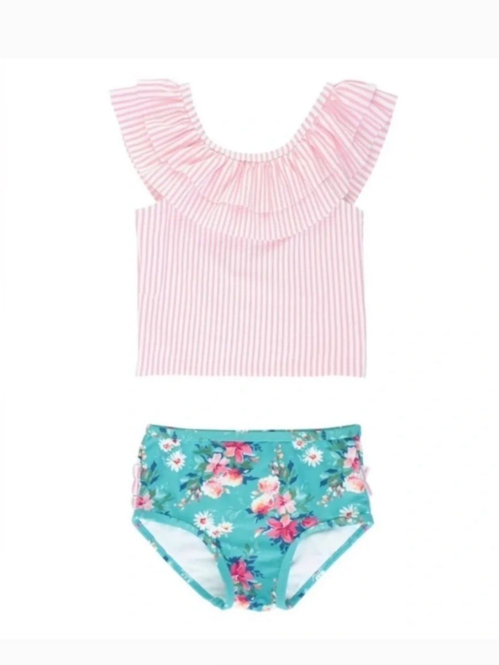 Ruffle Butts Toddler Fancy Me Floral Seersucker Tankini Swim Suit Size 4T - Picture 3 of 12